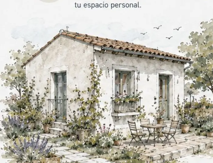 Ilustración de una vivienda privada con jardín