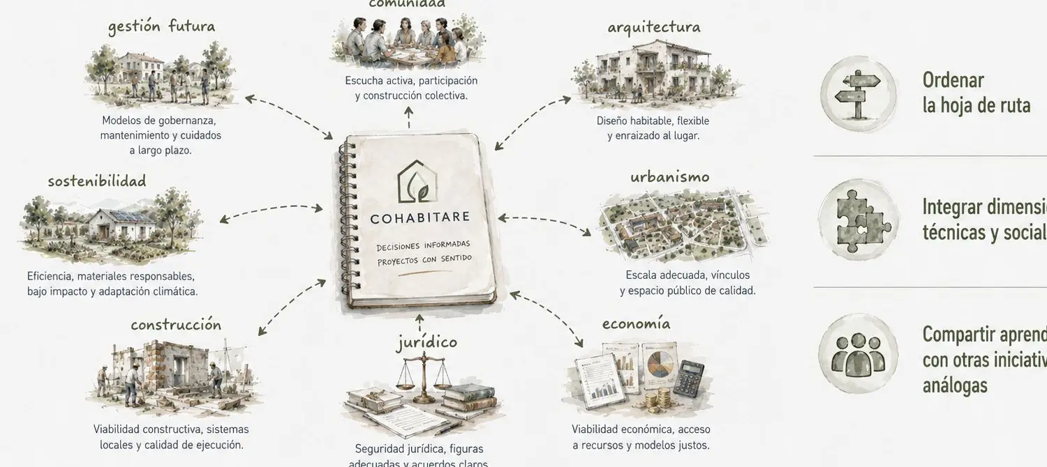 Diagrama del método COHABITARE y sus dimensiones de trabajo